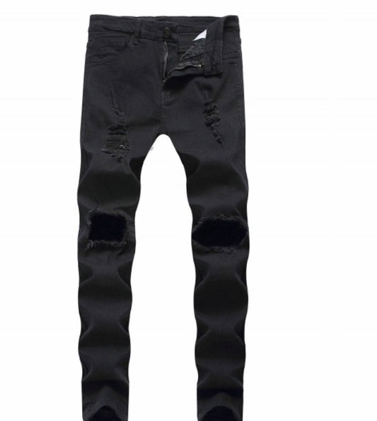 DESTROYED DECORATION ZIP FLY SLIM JEANS