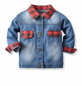 BOY PLAID PATCHWORK DENIM JACKET