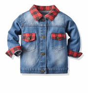 BOY PLAID PATCHWORK DENIM JACKET