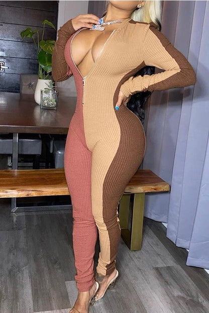 BLOCK LONG SLEEVE JUMPSUIT