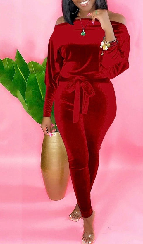 VELVET LONG SLEEVE JUMPSUIT