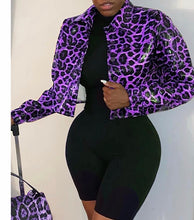 Load image into Gallery viewer, CHEETAH PRINT LONG SLEEVE PU JACKET
