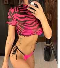 Load image into Gallery viewer, CHEETAH PRINT MESH COVER UPS AND TIE SIDE BIKINI SETS
