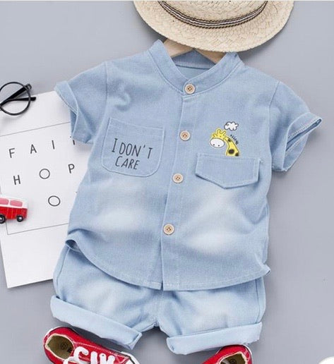 2 PIECE CARTOON PRINT DENIM SHIRT & PANTS