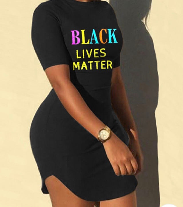 LETTER PRINT SHORT SLEEVE  BLACK LIVES MATTER BODYCON DRESS