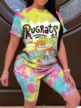 Load image into Gallery viewer, CARTOON TIE DYE RUGRATS SHORT SLEEVE SHIRT &amp; SHORT SET
