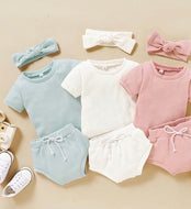 3 Piece Solid T-shirt& Bloomers Headband included