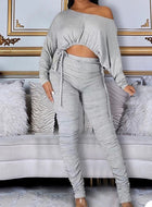 PLUS SIZE DRAWSTRING TOP & RUCHED PANTS SET