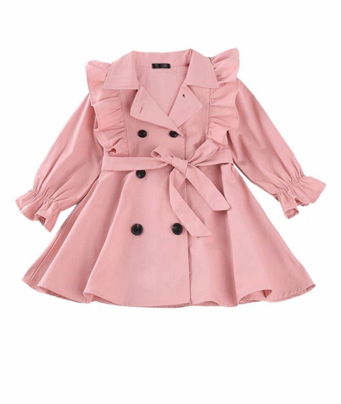 GIRL RUFFLE TRIM BELTED COAT