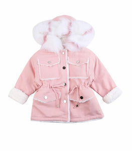 GIRL FAUX FUR COLLAR COAT