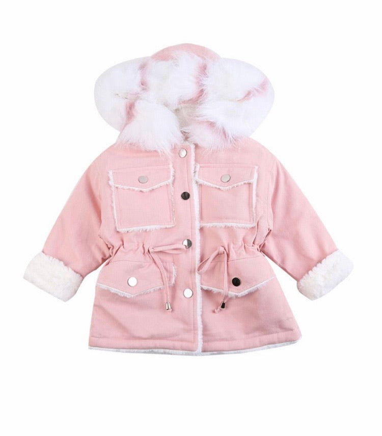 GIRL FAUX FUR COLLAR COAT