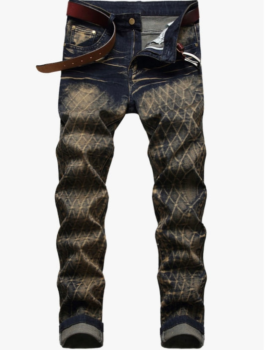 MEN DENIM PATTERN PRINT JEANS