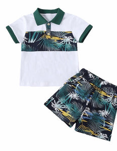 2 PIECE TODDLER BOY PLANT PRINTED POLO SHIRT & SHORT SET