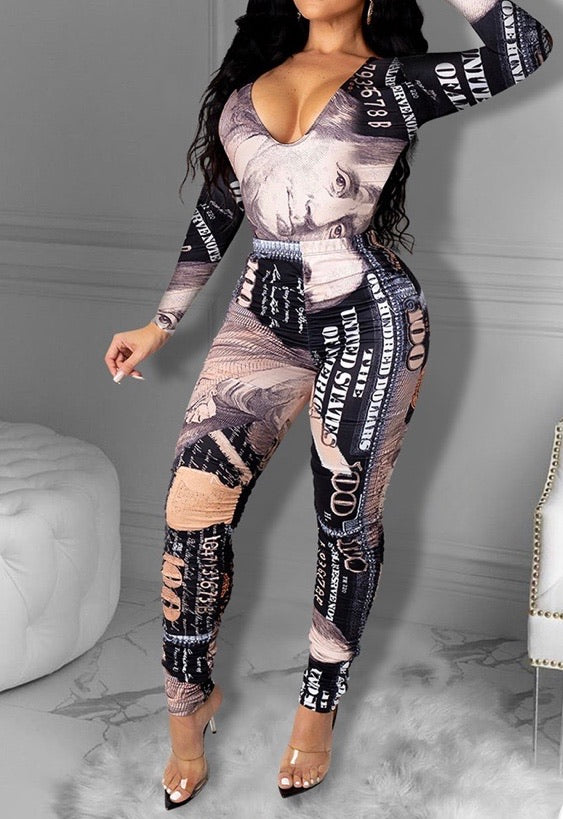 PLUS SIZE PRINT TOP & PANTS SET