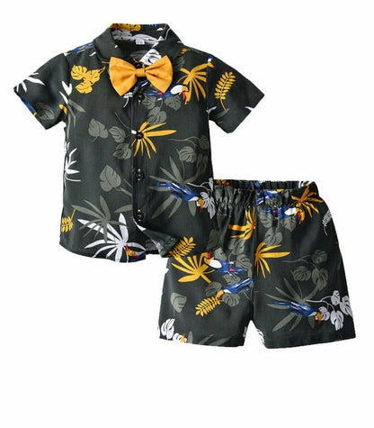 2 PIECE TODDLER BOY HAWAIK BOW TIE SHIRT & SHORTS BEACHWEAR SET