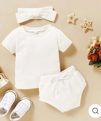 3 Piece Solid T-shirt& Bloomers Headband included