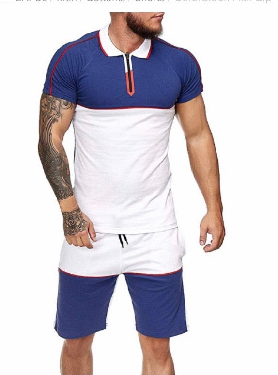 MEN HALF ZIP T-SHIRT& DRAWSTRING SHORT SET