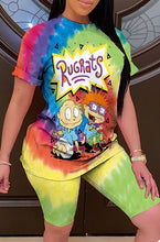 Load image into Gallery viewer, CARTOON TIE DYE RUGRATS SHORT SLEEVE SHIRT &amp; SHORT SET
