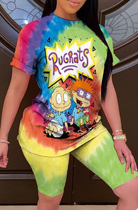 CARTOON TIE DYE RUGRATS SHORT SLEEVE SHIRT & SHORT SET