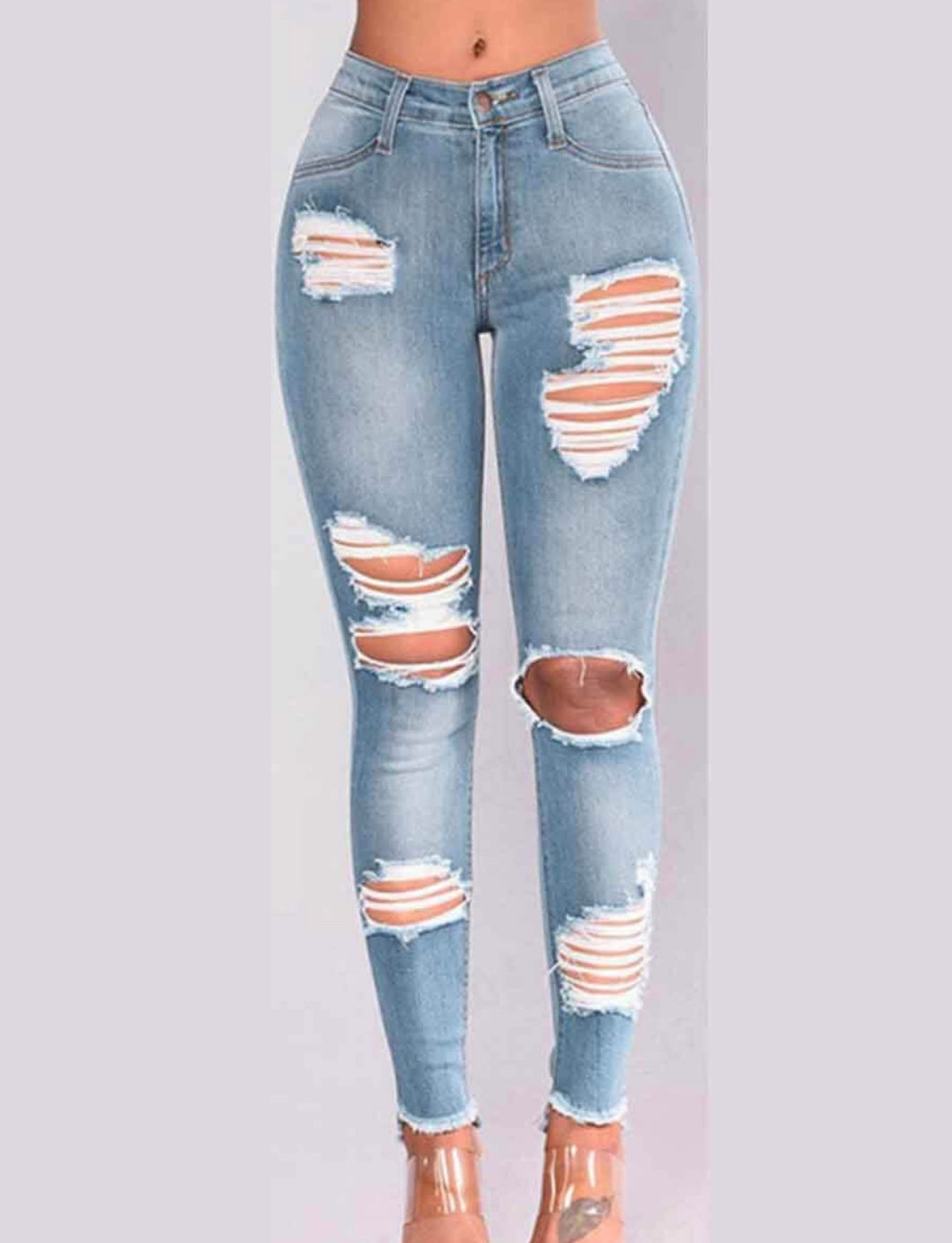 HIGH WASTED RIPPED JEANS