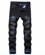 ZIP FLY RIPPED LONG DENIM PANTS