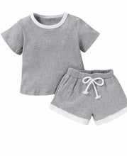 Load image into Gallery viewer, 2 PIECE BABY UNISEX RIBBED TSHIRT &amp; SHORTS SET
