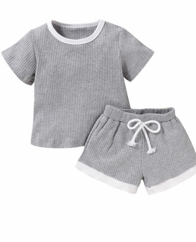 2 PIECE BABY UNISEX RIBBED TSHIRT & SHORTS SET