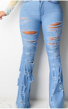 Load image into Gallery viewer, DENIM DISTRESSED CUT OUT BELL BOTTOM JEANS
