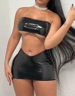 FAUX LEATHER SKIRT SET