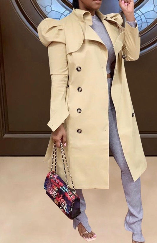 PLAIN PUFFED SLEEVE TRENCH COAT