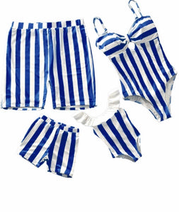 DAD & SON STRIPED PATTERN SWIMMING TRUNKS