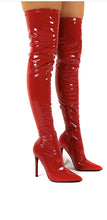 Load image into Gallery viewer, JOYE PATENT RED THIGH HIGH BOOTS
