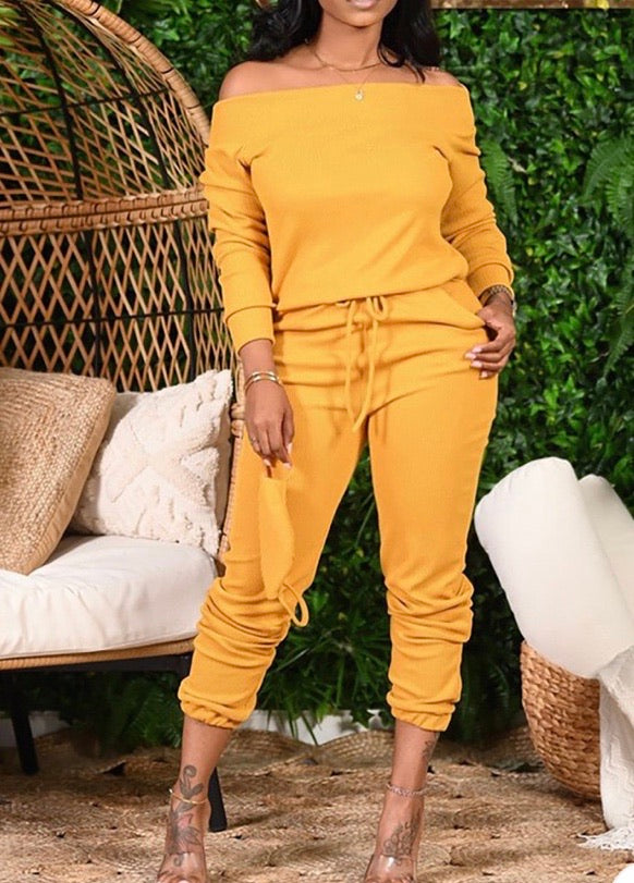 PLUS SIZE LONG SLEEVE TOP & DRAWSTRING PANTS SET