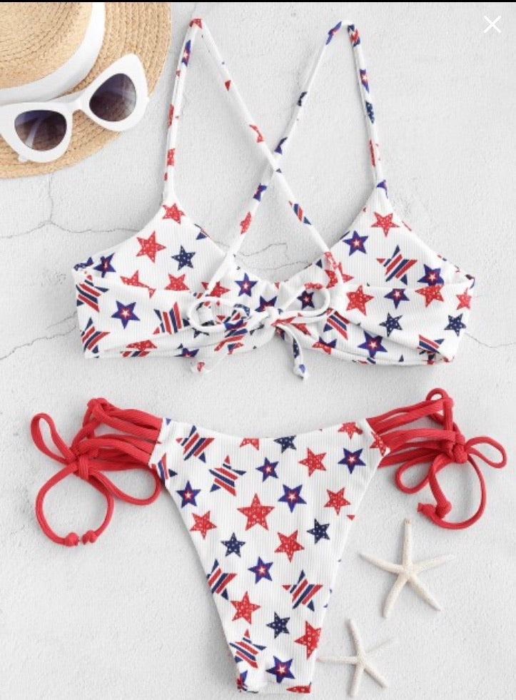 AMERICAN FLAG STRAPPY BIKINI SWIMWEAR