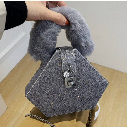 SEQUIN PLUSH HANDLE PURSE