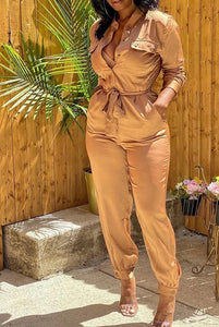 BUTTON DESIGN LONG SLEEVE JUMPSUIT