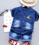 2 PIECE CARTOON PRINT DENIM SHIRT & PANTS