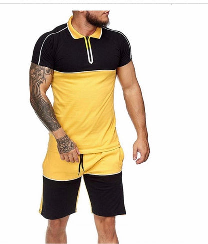 MEN HALF ZIP T-SHIRT& DRAWSTRING SHORT SET