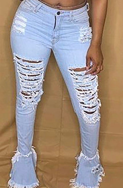 RIPPED TASSEL DENIM CASUAL PANTS