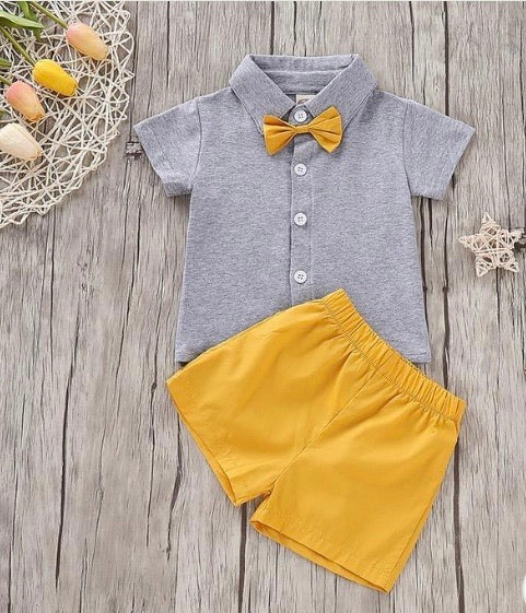PREPPY STYLE SHORT SLEEVE TSHIRT BOWKNOT & PANTS SET