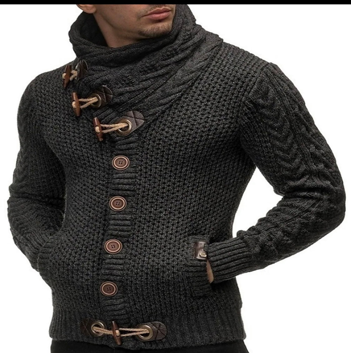 MEN CARDIGAN TURTLENECK SWEATER