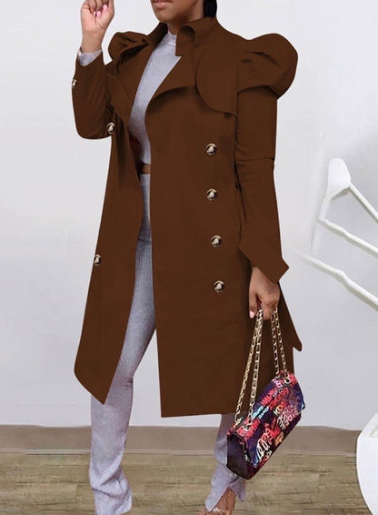 PLAIN PUFFED SLEEVE TRENCH COAT