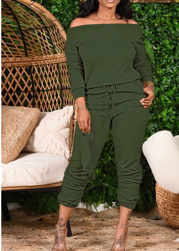 PLUS SIZE LONG SLEEVE TOP & DRAWSTRING PANTS SET