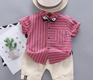 2 PIECE FASHION BOW STRIPES SHIRT & PANTS