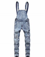 Load image into Gallery viewer, SOLID COLOR RIPPED DENIM OVERALLS
