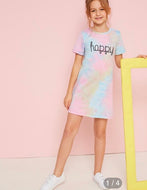 GIRLS LETTER GRAPHIC TIE DYE DRESS