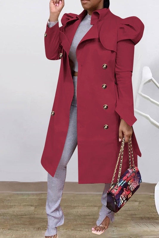 PLAIN PUFFED SLEEVE TRENCH COAT