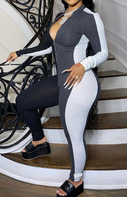 BLOCK LONG SLEEVE JUMPSUIT