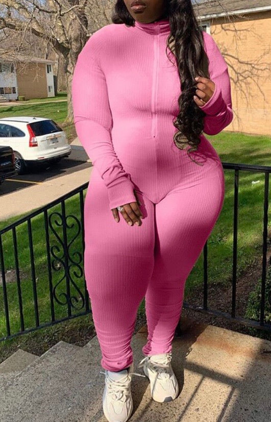 PLUS SIZE PLAIN ZIPPER DESIGN JUMPSUIT