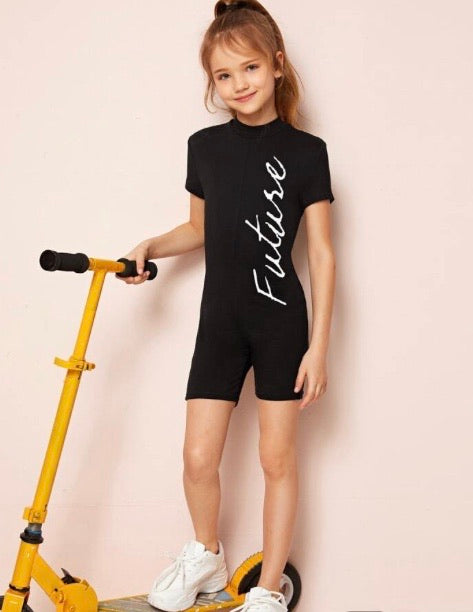 GIRLS MOCK NECK LETTER GRAPHIC ROMPER